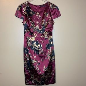 Tahari Gold & Maroon Metallic Cocktail Dress Sz 4
